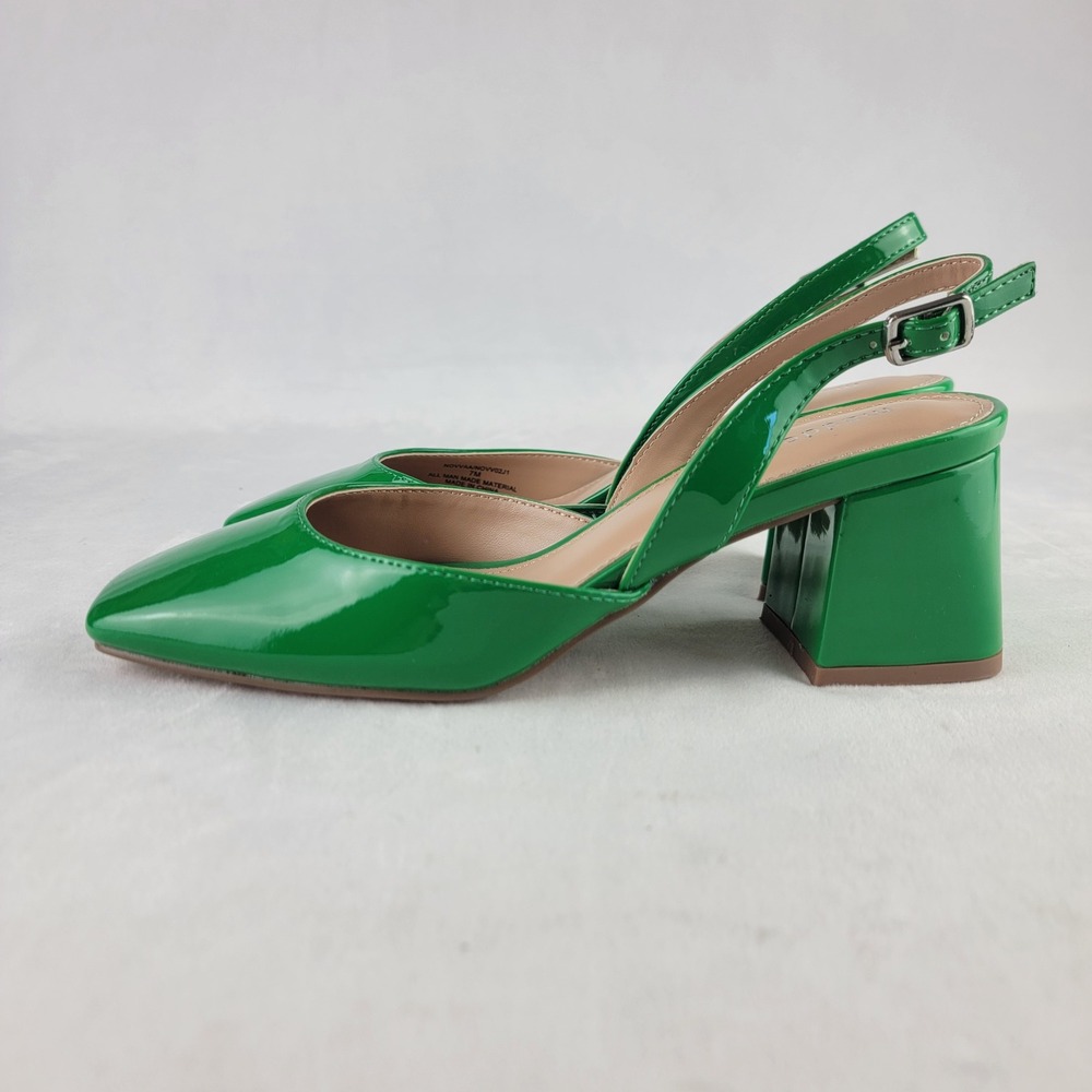 Madden Girl Novvaa Green Patent Slingback Block Heel Square Toe Pumps 7M - Picture 3 of 9